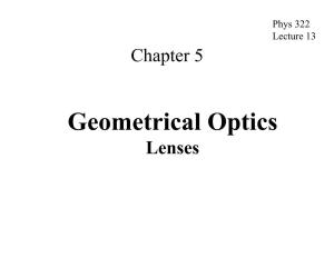 Geometrical Optics Lenses Principal Rays Gaussian Lens Formula: 1 1 1   So Si F F I Optical Image Object Axis Fo