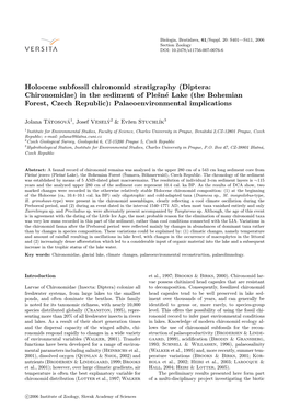 Diptera: Chironomidae) in the Sediment of Plešné Lake (The Bohemian Forest, Czech Republic): Palaeoenvironmental Implications