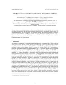 Solar Physics Research in the Russian Subcontinent - Current Status and Future