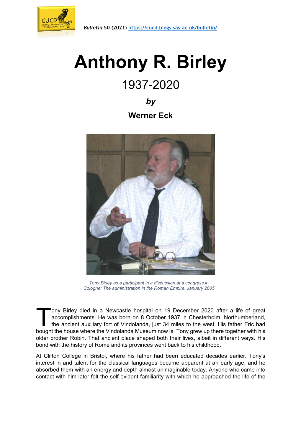 Anthony R. Birley (1937-2020)