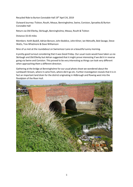 1 Recycled Ride to Burton Constable Hall 19Th April 24, 2019 Outward