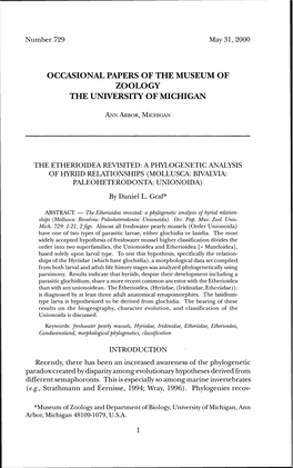 Occasional Papers of the Museum of Zoology the University of Michigan