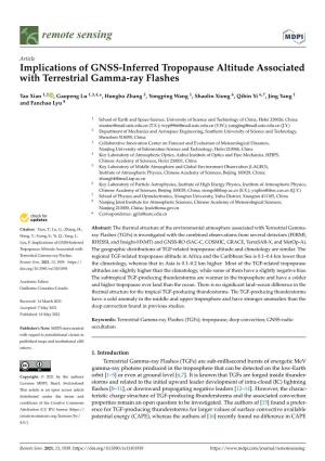 Implications of GNSS-Inferred Tropopause Altitude Associated with Terrestrial Gamma-Ray Flashes