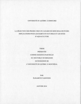 La Sélection Des Proies Chez Un Canard De Mer Molluscivore: Implications Pour Les Habitats Naturels Et Les Sites D'aquaculture