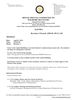 House Special Committee on Wildfire Recovery Agenda