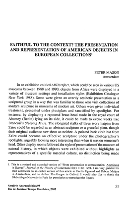 The Presentation and Representation of American Objects in European Collections1