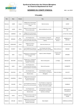 MEMBRES DU COMITE SYNDICAL MAJ : Juin 2019