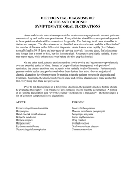 Differential Diagnosis of Acute and Chronic Symptomatic Oral Ulcerations