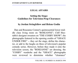 Volume 15, Number 10, March 1994 Entertainment Law Reporter