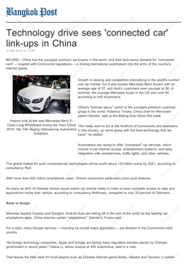 Technology Drive Sees 'Connected Car' Link-Ups in China 27 Apr 2016 at 13:45