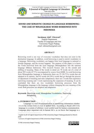 Sound and Semantic Change in Language Borrowing : the Case of Minangkabau Word Borrowed Into Indonesia