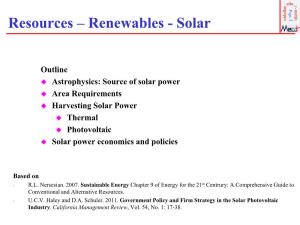 Solar Power Economics Policies Economics and Power Solar Harvesting Solarpower Requirements Area of Source Astrophysics: California Management Review  