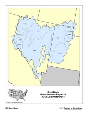 Great Basin Water Resource Region 16 HUC6 Level Watersheds