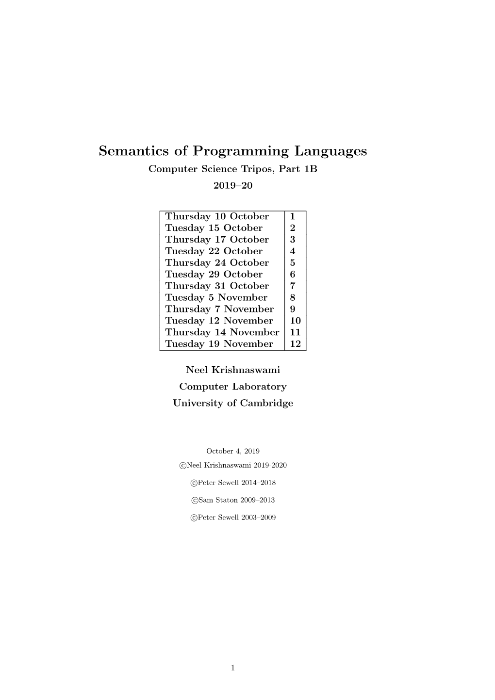 Semantics of Programming Languages Computer Science Tripos, Part 1B 2019–20