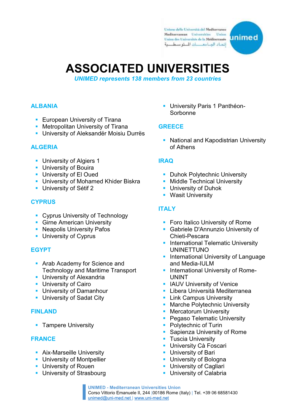 UNIMED Member Universities