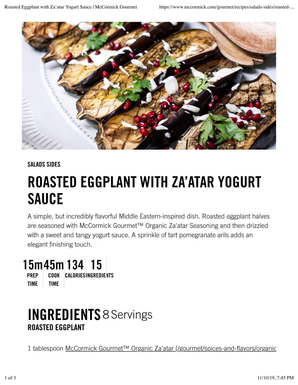 Roasted Eggplant with Za'atar Yogurt Sauce | Mccormick Gourmet