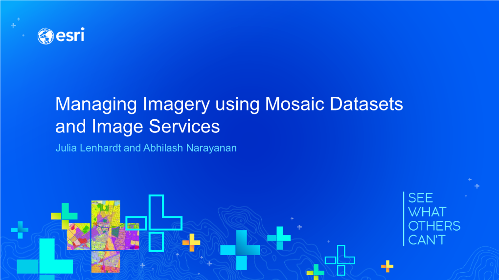Managing Imagery Using Mosaic Datasets and Image Services Julia Lenhardt and Abhilash Narayanan 5 Key Imagery Capabilities of Arcgis