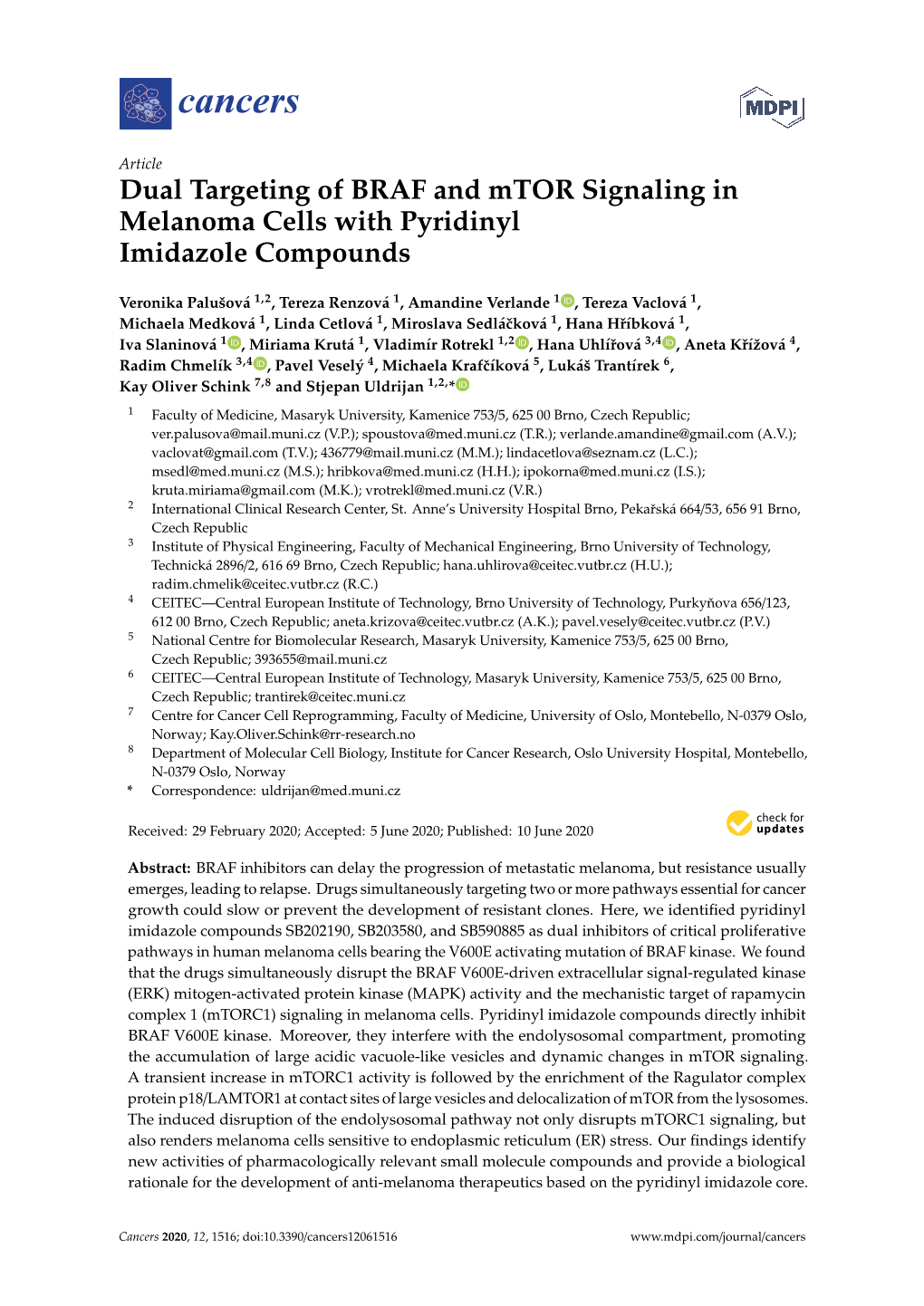 Dual Targeting of BRAF and Mtor Signaling in Melanoma Cells with Pyridinyl Imidazole Compounds