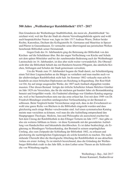 500 Jahre „Weißenburger Ratsbibliothek“ 1517 - 2017
