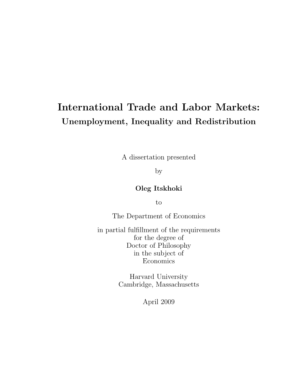 International Trade and Labor Markets: Unemployment, Inequality and Redistribution