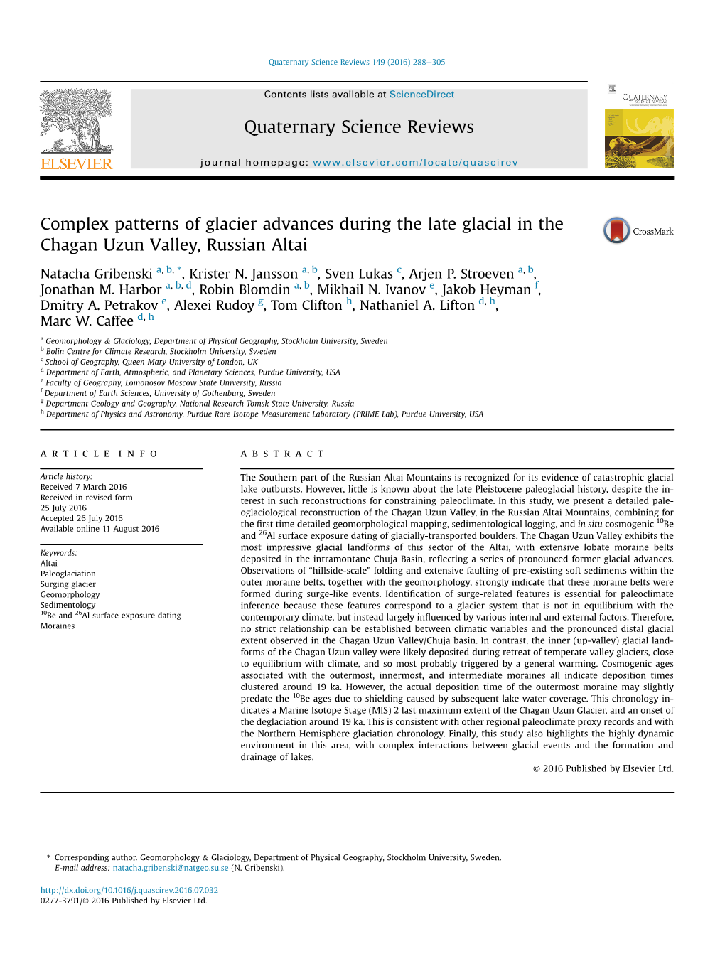 Complex Patterns of Glacier Advances During the Late Glacial in the Chagan Uzun Valley, Russian Altai