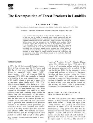 The Decomposition of Forest Products in Landfills