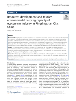 Resources Development and Tourism Environmental Carrying Capacity of Ecotourism Industry in Pingdingshan City, China Yufeng Zhao* and Lei Jiao