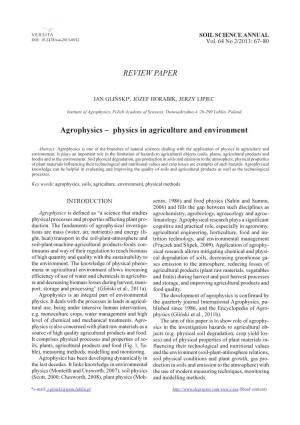 REVIEW PAPER Agrophysics – Physics in Agriculture And
