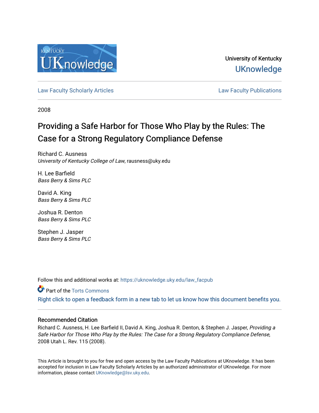 The Case for a Strong Regulatory Compliance Defense