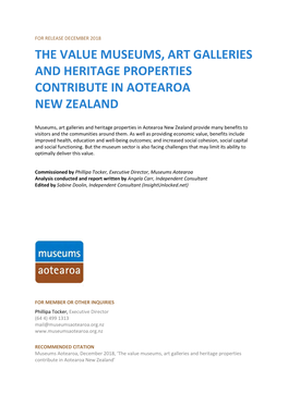 The Value Museums, Art Galleries and Heritage Properties Contribute in Aotearoa New Zealand