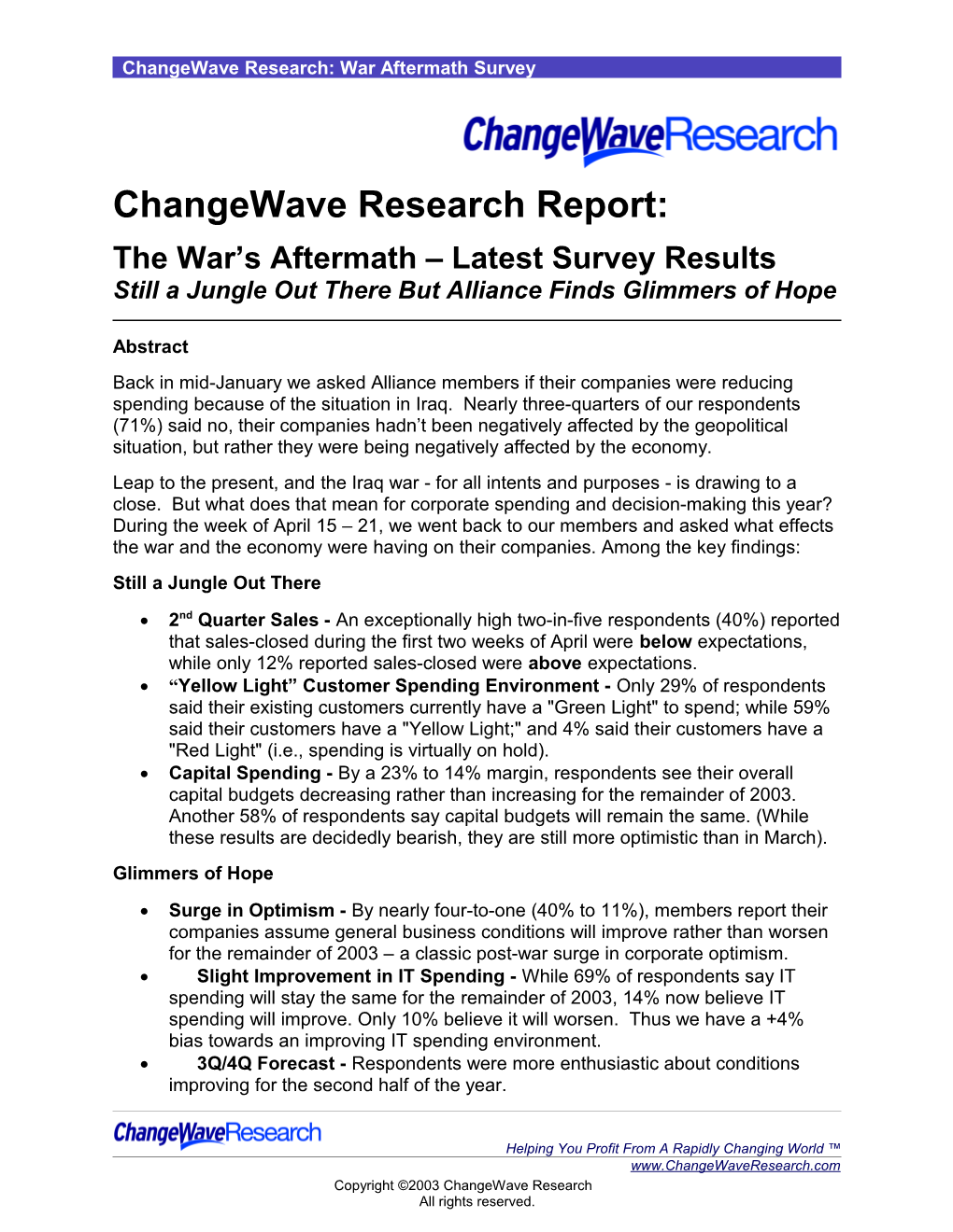 Changewave Research: War Aftermath Survey