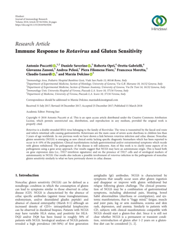 Research Article Immune Response to Rotavirus and Gluten Sensitivity