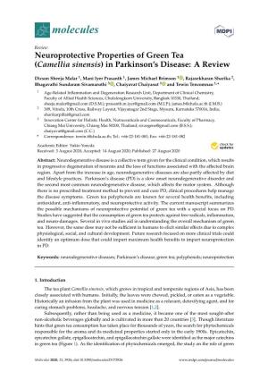 Neuroprotective Properties of Green Tea (Camellia Sinensis) in Parkinson’S Disease: a Review