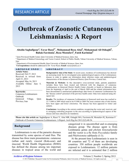 Outbreak of Zoonotic Cutaneous Leishmaniasis: a Report