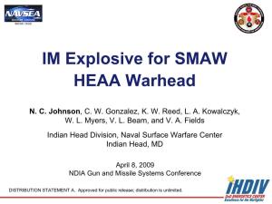 IM Explosive for SMAW HEAA Warhead