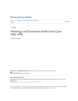 Mariology and Ecumenism-Reflections Upon 1965-1990 Frederick M
