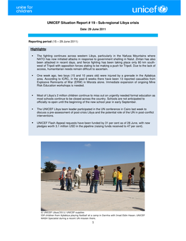 UNICEF Situation Report # 19 - Sub-Regional Libya Crisis