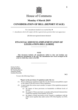 House of Commons Monday 4 March 2019 CONSIDERATION of BILL (REPORT STAGE)