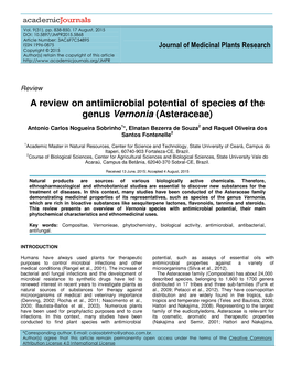 A Review on Antimicrobial Potential of Species of the Genus Vernonia (Asteraceae)