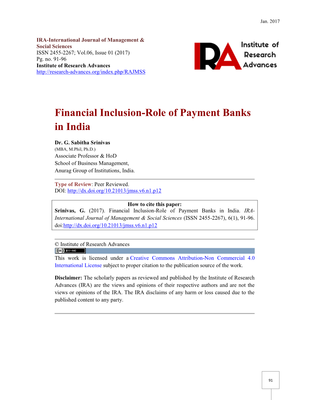 Financial Inclusion-Role of Payment Banks in India