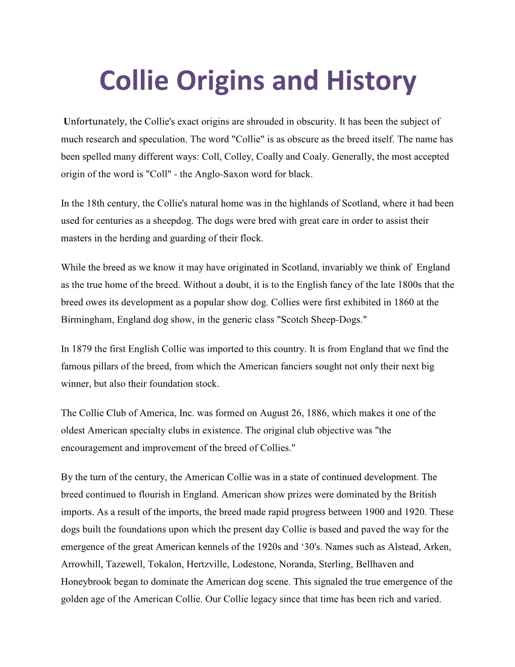 Collie Origins and History