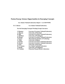 Fusion Energy Science Opportunities in Emerging Concepts