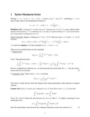 1 Taylor-Maclaurin Series