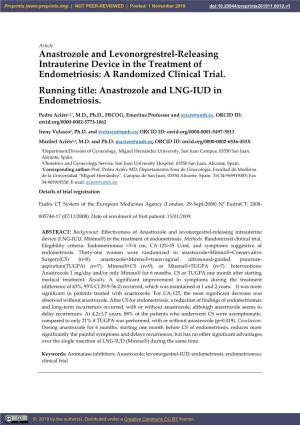 Anastrozole and Levonorgrestrel-Releasing Intrauterine Device in the Treatment of Endometriosis: a Randomized Clinical Trial