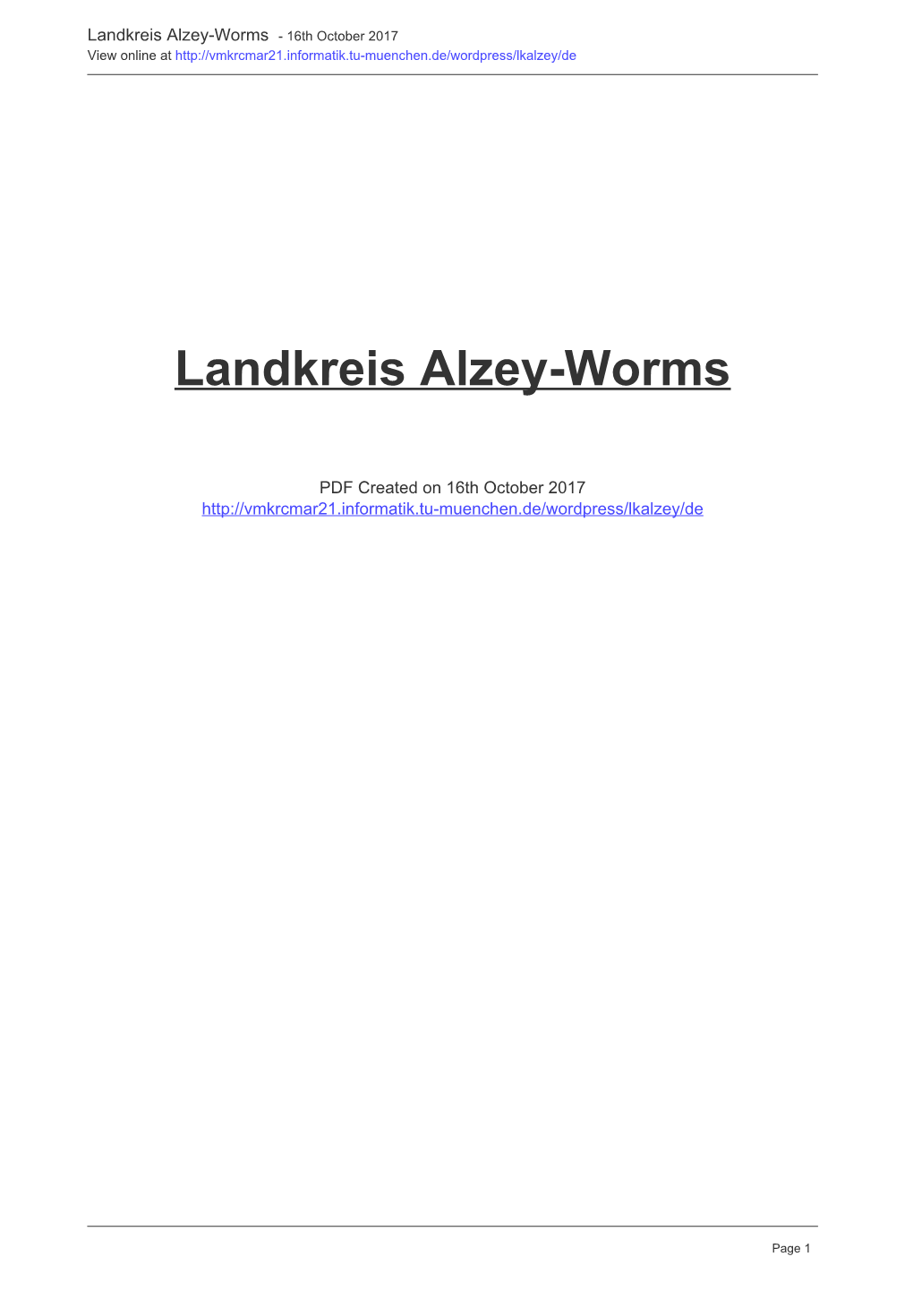 Landkreis Alzey-Worms - 16Th October 2017 View Online At