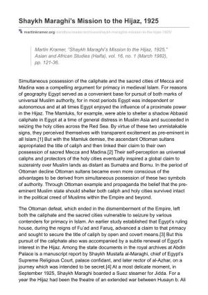Shaykh Maraghi's Mission to the Hijaz, 1925 (Pdf)