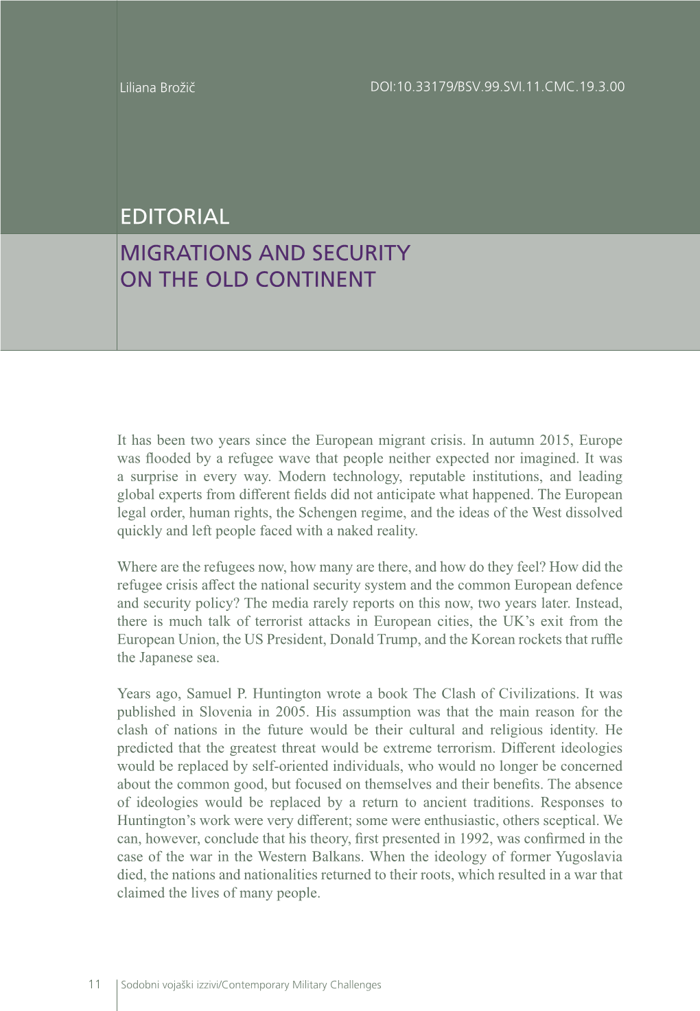 Editorial Migrations and Security on the Old Continent