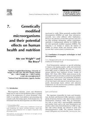 7. Genetically Modified Microorganisms and Their Potential Effects on Human Health and Nutrition