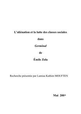 L'aliénation Et La Lutte Des Classes Sociales Dans Germinal De Émile