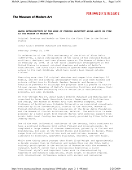 Page 1 of 4 Moma | Press | Releases | 1998 | Major Retrospective of The